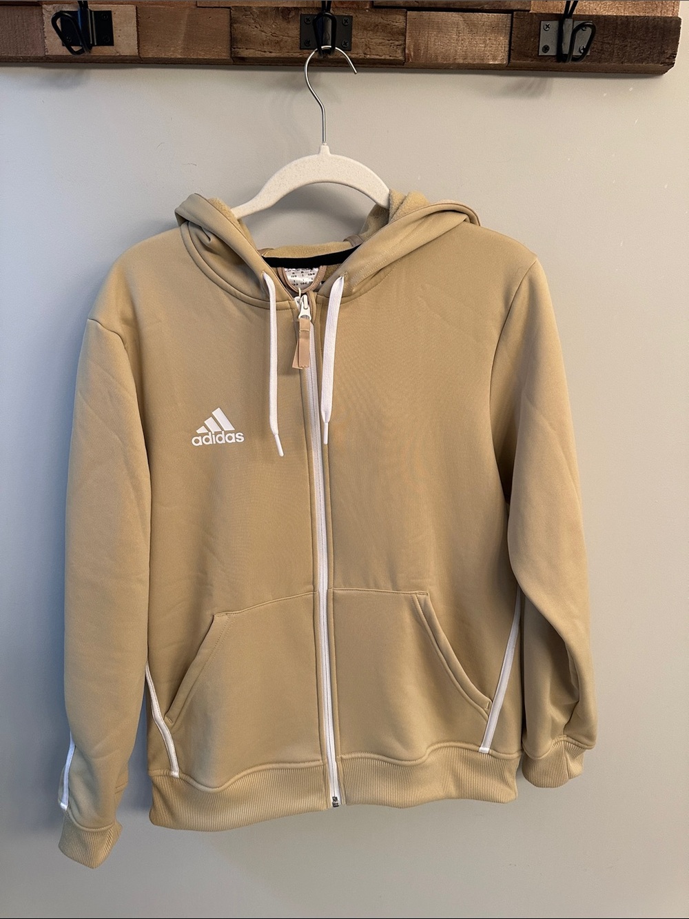 NWT Adidas Sideline SLA Hoodie Women Small Sand/White Full Zip Sweatshirt IW7636